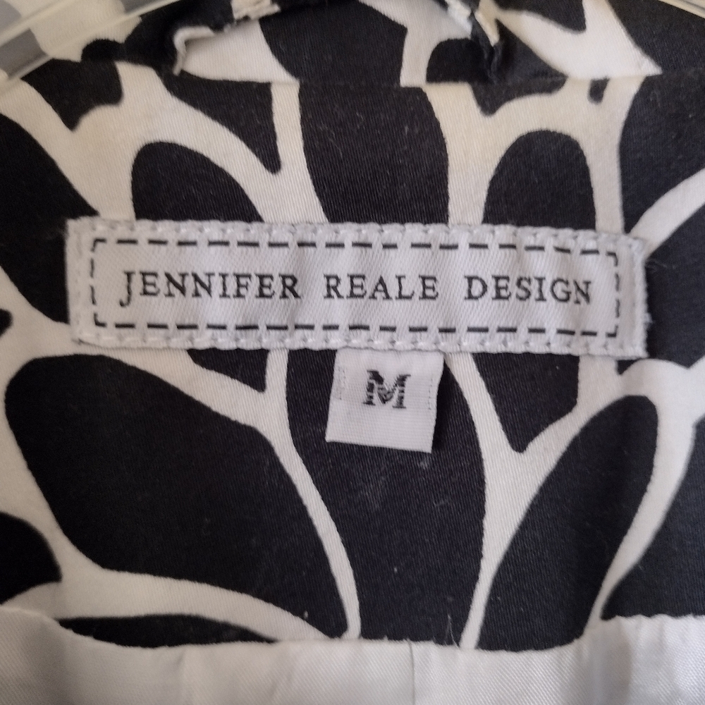 Jennifer Reale Design Chic Black White Red Floral Trench Coat  Size Medium - Picture 7 of 7